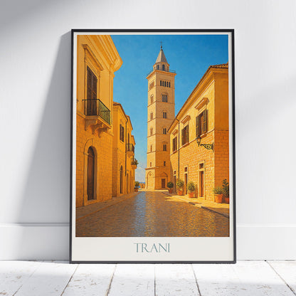 Trani Italy Travel Poster | Torre di Trani Cathedral Bell Tower Art Print | Historic Puglia Wall Decor | Italian Cityscape Art Gift