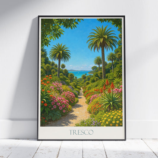 Tresco Abbey Gardens Travel Poster, Isles of Scilly Art Print | Coastal Garden Wall Art & Home Decor | Unique UK Gift