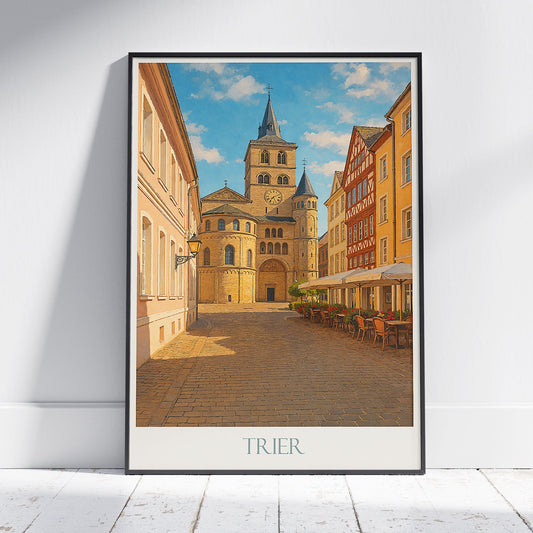 Trier Cathedral Travel Poster, Germany Cityscape Art Print | Medieval Architecture Wall Art & Home Decor | Old Town Souvenir Gift