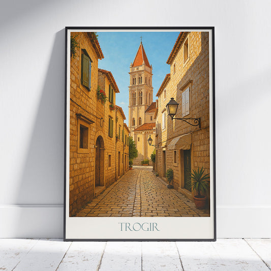 Trogir Croatia Travel Poster, Old Town Painted Art Print ~ Dalmatia Street Wall Art | Adriatic Coast Home Decor