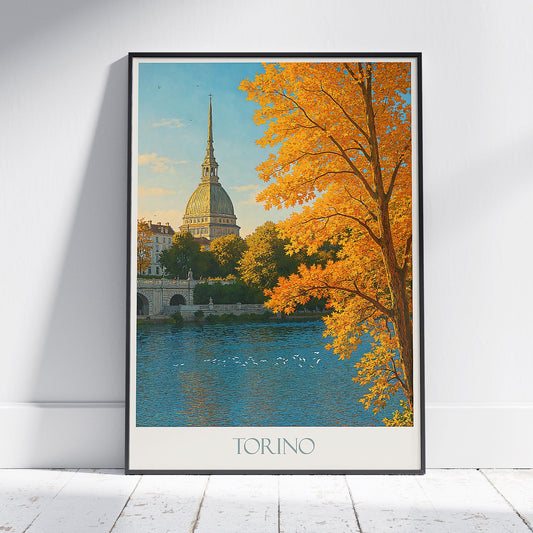 Turin Travel Poster | Autumn Mole Antonelliana Art Print | Vintage Torino Italy Cityscape Home Decor