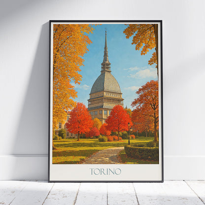 Turin Italy Travel Poster | Mole Antonelliana Autumn Art Print | Torino Wall Decor | Fall Landscape Gift