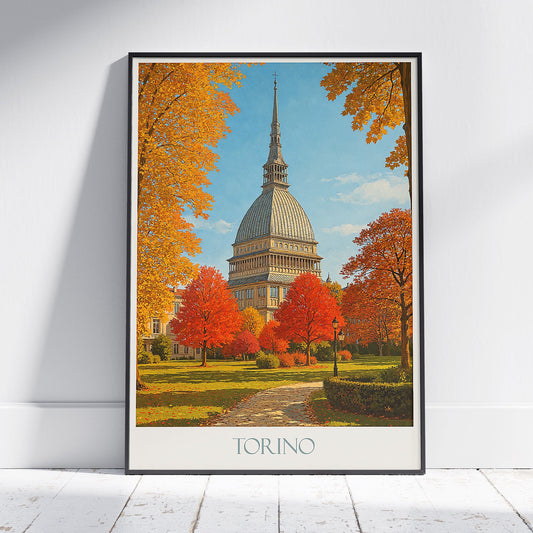 Turin Italy Travel Poster | Mole Antonelliana Autumn Art Print | Torino Wall Decor | Fall Landscape Gift