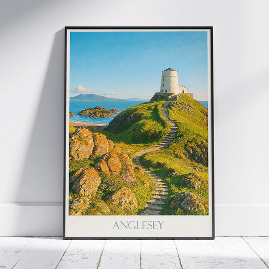 Twr Mawr Lighthouse Anglesey Travel Poster | Llanddwyn Island Wales Print | Coastal Seascape Art Decor | Welsh Gift