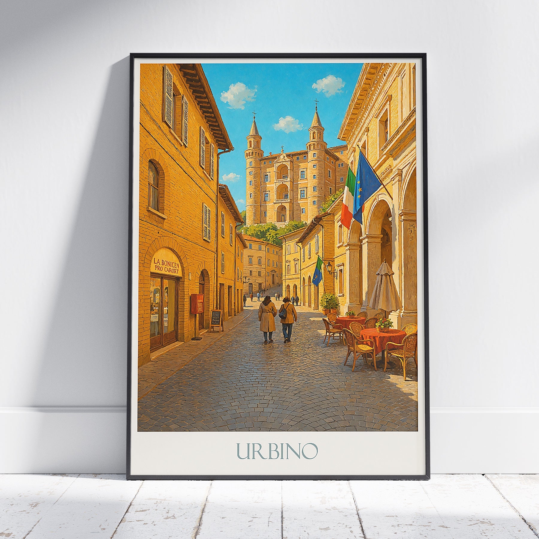 Urbino Travel Poster, Ducal Palace Street ~ Italy Renaissance City Art Print | Historic Home Decor Gift