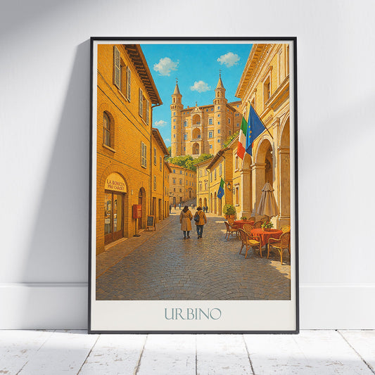 Urbino Travel Poster, Ducal Palace Street ~ Italy Renaissance City Art Print | Historic Home Decor Gift