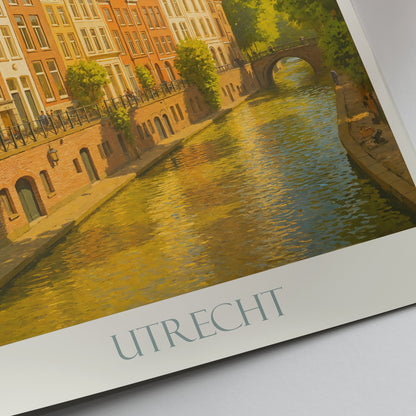 Utrecht Travel Poster, Dom Tower Canal Scene ~ Netherlands Art Print | Historic Cityscape Wall Art | European Home Decor Gift