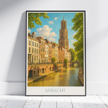 Utrecht Travel Poster, Dom Tower Canal Scene ~ Netherlands Art Print | Historic Cityscape Wall Art | European Home Decor Gift