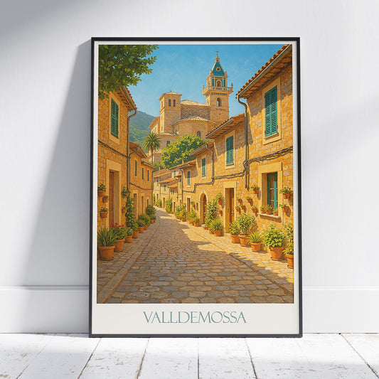 Valldemossa Travel Poster | Mallorca Street Scene Art Print | Spanish Village Wall Decor | Europe Vacation Gift