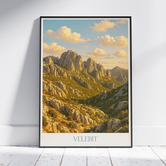 Velebit Peaks Travel Poster, Croatia Mountain Art Print ~ Golden Hour Landscape Wall Decor | Croatian Nature Gift