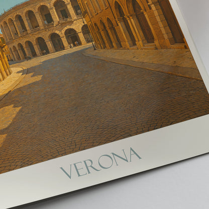 Verona Italy Travel Poster | Ancient Roman Arena Art Print | Historic Cityscape Wall Decor | European Vacation Gift