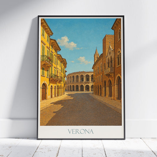 Verona Italy Travel Poster | Ancient Roman Arena Art Print | Historic Cityscape Wall Decor | European Vacation Gift
