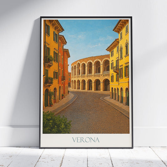 Verona Travel Poster | Arena di Verona Italy Art Print | European City Wall Art | Vintage Italian Decor