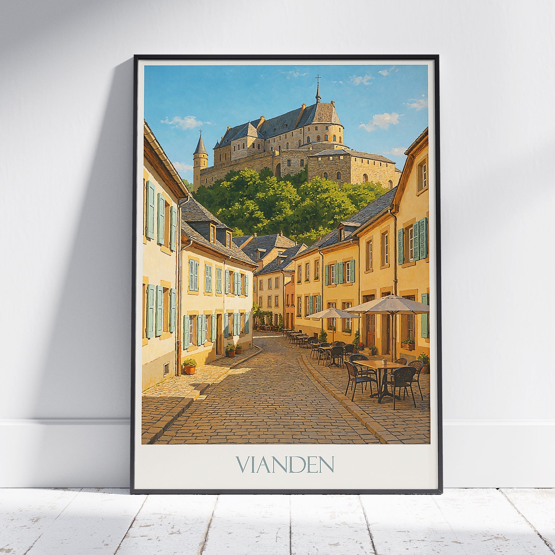 Vianden Travel Poster, Luxembourg | Vianden Castle Art Print | Charming European Street View Wall Decor