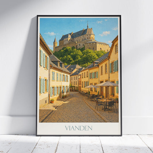 Vianden Travel Poster, Luxembourg | Vianden Castle Art Print | Charming European Street View Wall Decor
