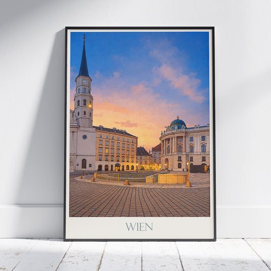 Vienna Travel Poster, Michaelerplatz Sunset | Wien City Square Art Print | European Wall Decor Gift