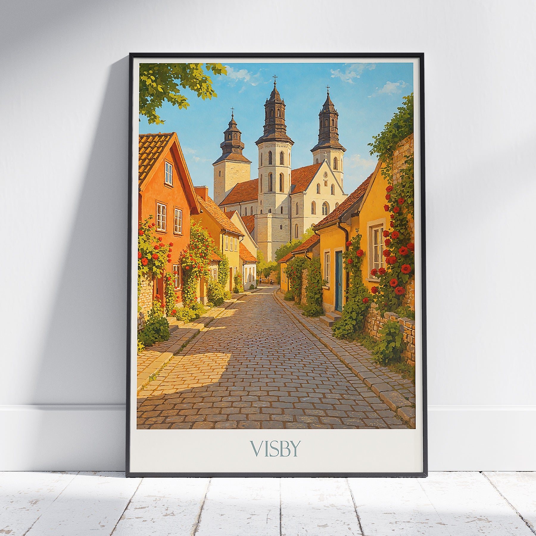 Visby Travel Poster | Sweden Cathedral Towers Wall Art Print | Charming Old Town Cityscape Home Decor Gift