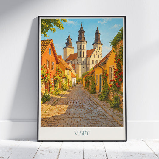 Visby Travel Poster, Coastal Sweden Art Print | Medieval City Wall Art | Vintage Style Home Decor | Gotland Vacation Gift