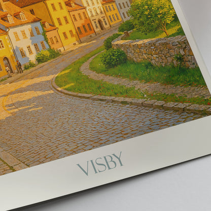 Visby Travel Poster, Sweden Medieval City Wall Art Print | Old Town Street Scene Decor Gift