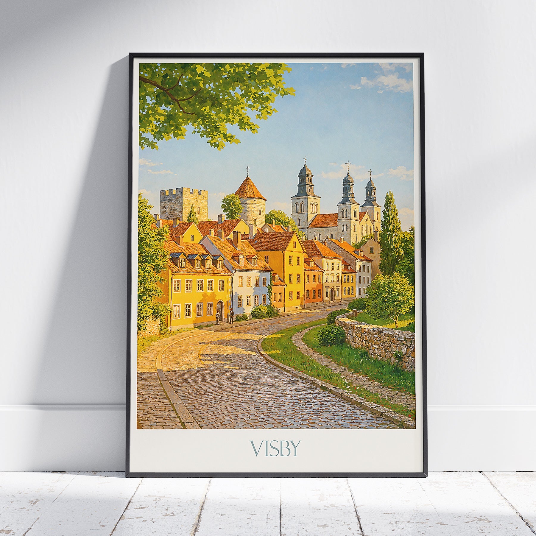 Visby Travel Poster, Sweden Medieval City Wall Art Print | Old Town Street Scene Decor Gift