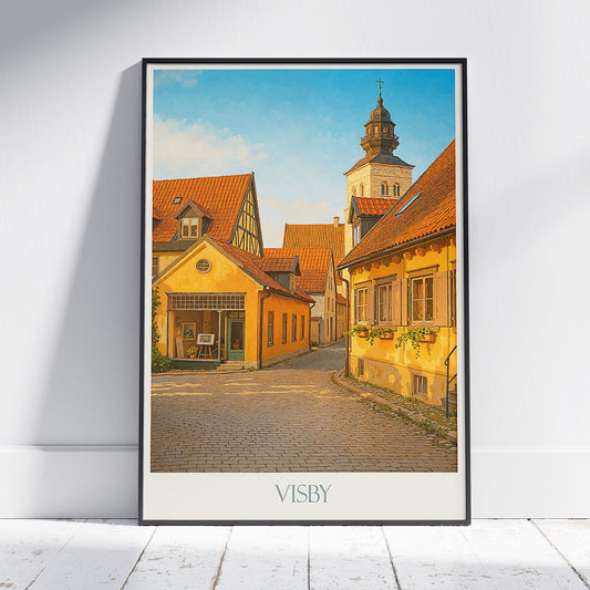 Visby Travel Poster | Sweden Old Town Art Print | Medieval Cityscape | Charming Street Scene Home Decor
