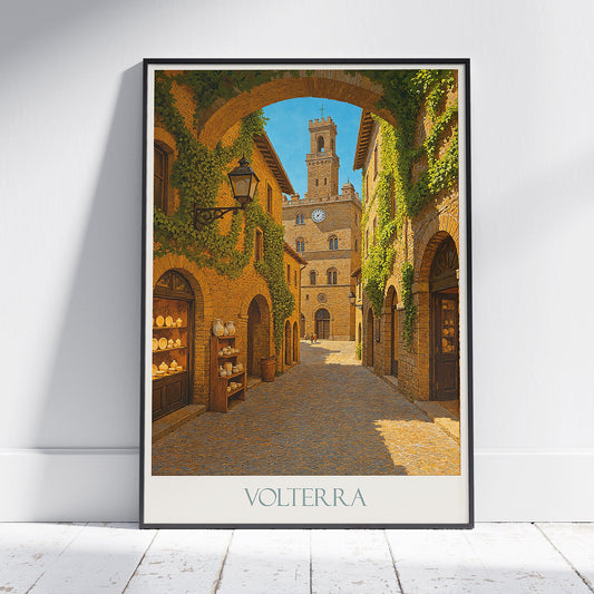 Volterra Italy Travel Poster | Tuscan Stone Alleyway Wall Art Print | Historic Old Town Decor & Italian Gift