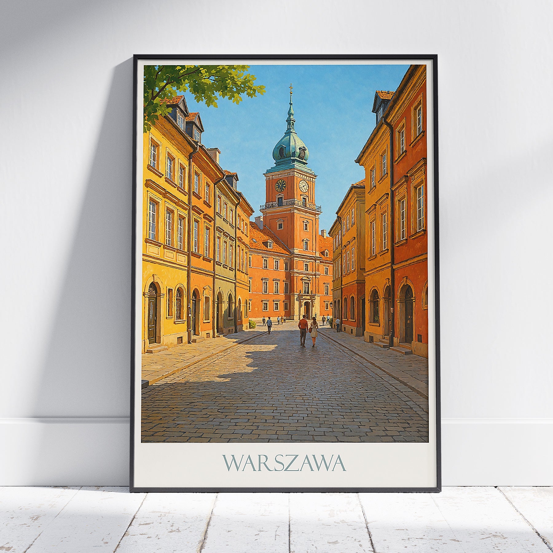 Warsaw Travel Poster, Old Town Street ~ Poland Colorful Cityscape Art Print | European Home Decor Wall Art