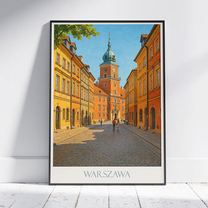 Warsaw Travel Poster, Old Town Street ~ Poland Colorful Cityscape Art Print | European Home Decor Wall Art