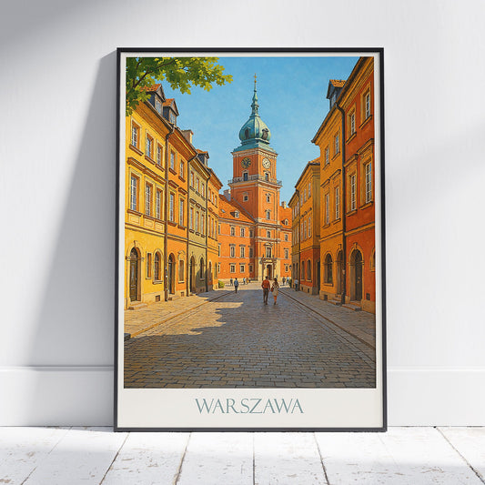 Warsaw Travel Poster, Old Town Street ~ Poland Colorful Cityscape Art Print | European Home Decor Wall Art