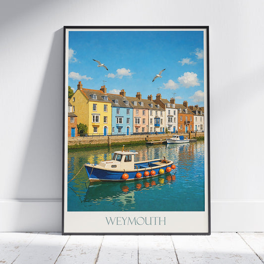 Weymouth Harbor Travel Poster | Colorful Dorset Coast Art Print | UK Seaside Town Wall Decor | Nautical Home Gift