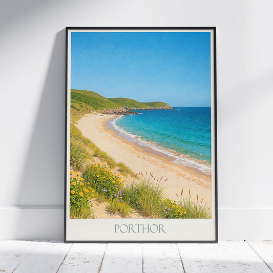 Whistling Sands Travel Poster | Porthor Beach Art Print | Wales Coastal Wall Art | Serene Landscape Decor