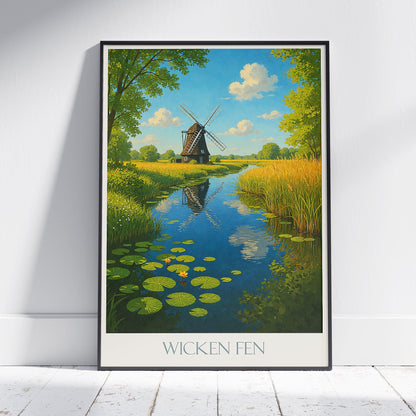 Wicken Fen Travel Poster | England Windmill Art Print | Cambridge Landscape Wall Decor