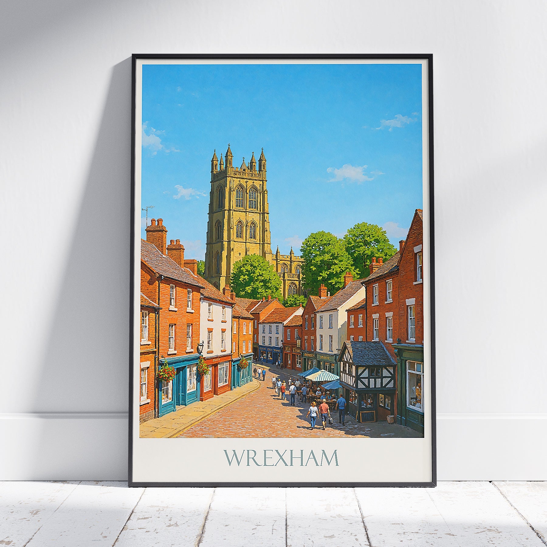 Wrexham Travel Poster, St Giles Church Art Print | Charming Welsh City Scene | UK Home Decor Gift