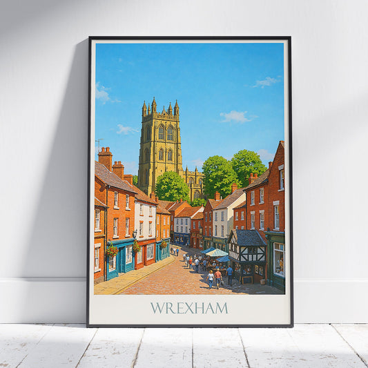 Wrexham Travel Poster, St Giles Church Art Print | Charming Welsh City Scene | UK Home Decor Gift