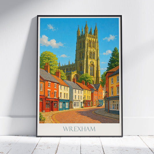 Wrexham Travel Poster, St Giles Church Art Print | Welsh Town Wall Decor | UK Vacation Gift