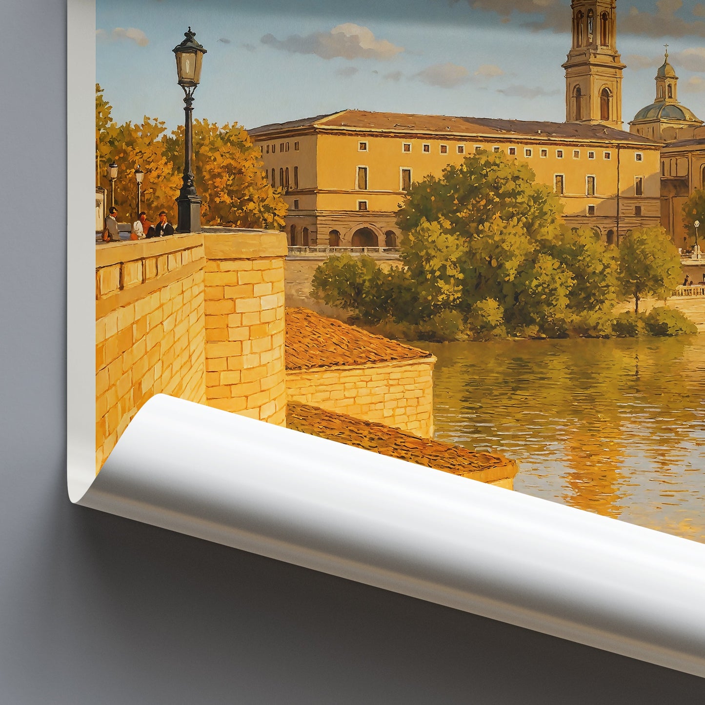 Zaragoza Travel Poster, Basilica del Pilar at Sunset | Spain Art Print | Ebro River Wall Decor | Spanish Vacation Gift