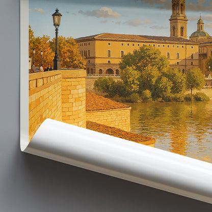 Zaragoza Travel Poster, Basilica del Pilar at Sunset | Spain Art Print | Ebro River Wall Decor | Spanish Vacation Gift