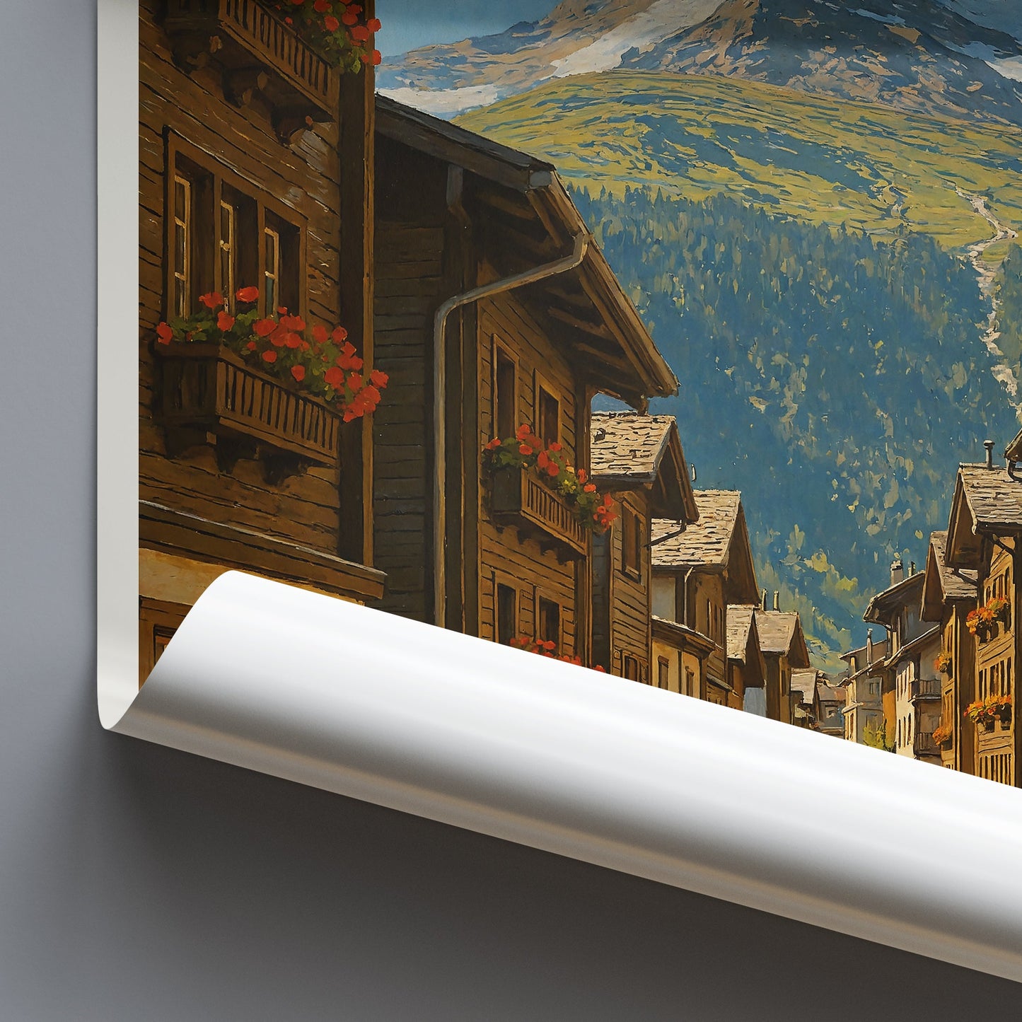 Zermatt Travel Poster, Matterhorn Switzerland Painted Wall Art Print | Alpine Home Decor | Switzerland Vacation Gift