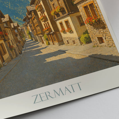 Zermatt Travel Poster, Matterhorn Switzerland Painted Wall Art Print | Alpine Home Decor | Switzerland Vacation Gift