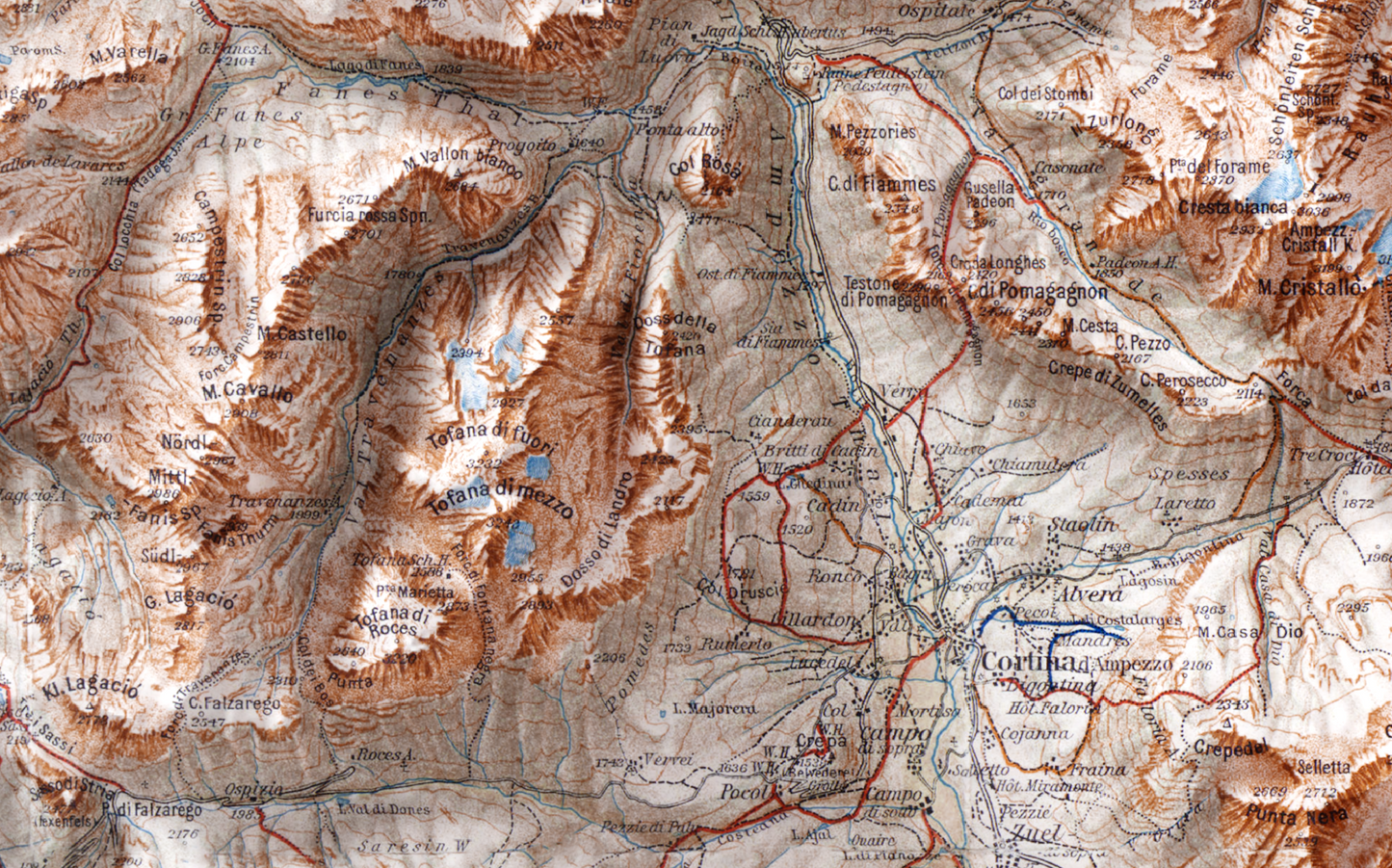 Dolomites Vintage Shaded Relief Map 2D Print