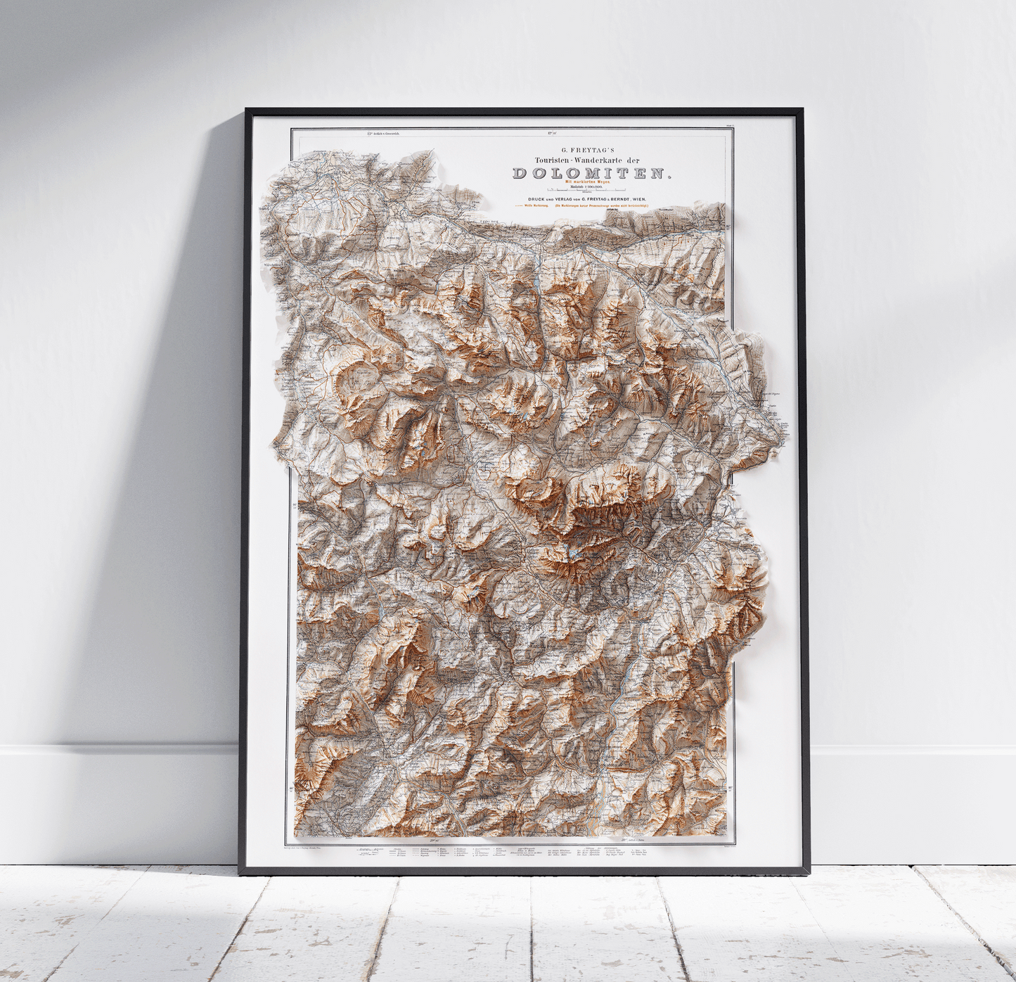 Dolomites Vintage Shaded Relief Map 2D Print