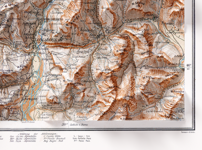 Dolomites Vintage Shaded Relief Map 2D Print