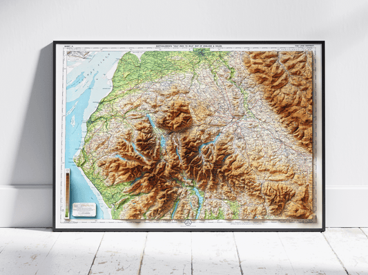 Lake District Vintage Atlas 2D Shaded Relief Map ~ UK Print Poster Wall Art Decor