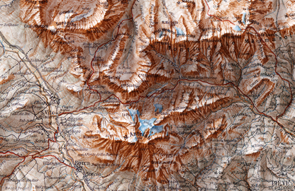 Dolomites Vintage Shaded Relief Map 2D Print