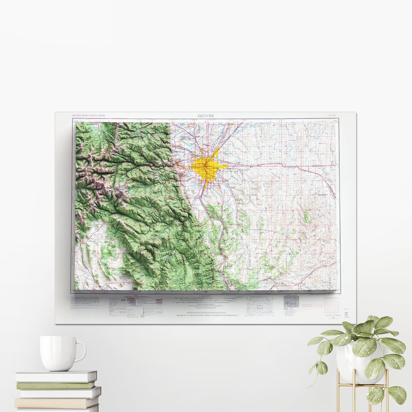 Denver, Colorado ~ 1963 Historic Topographic 2D Shaded Relief Map Print Poster Wall Art