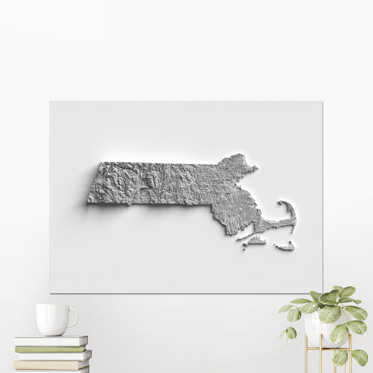 Massachusetts ~ 2D Shaded Relief Map Topographic Print Poster