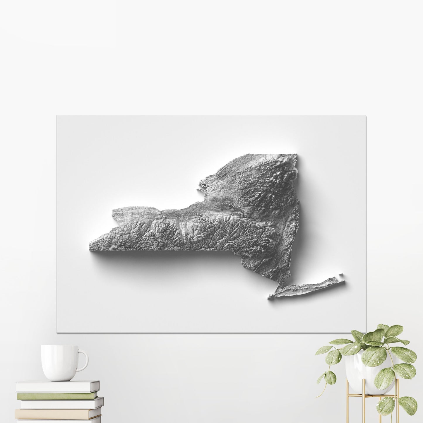 New York state ~ 2D Shaded Relief Map Topographic Print Poster
