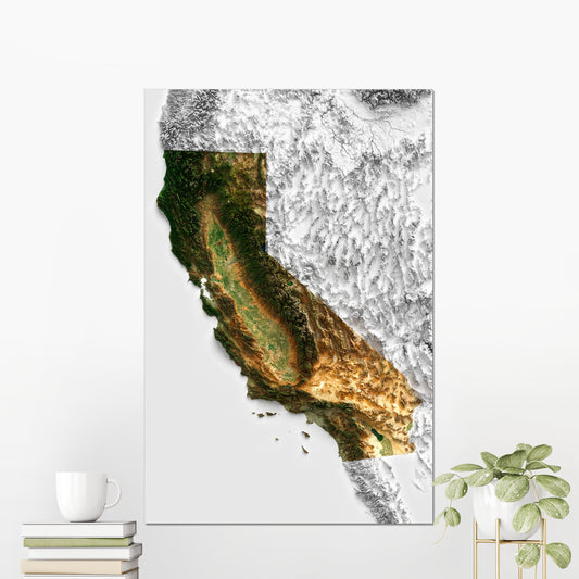 California ~ 2D Aerial Imagery Shaded Relief Map Topographic Print