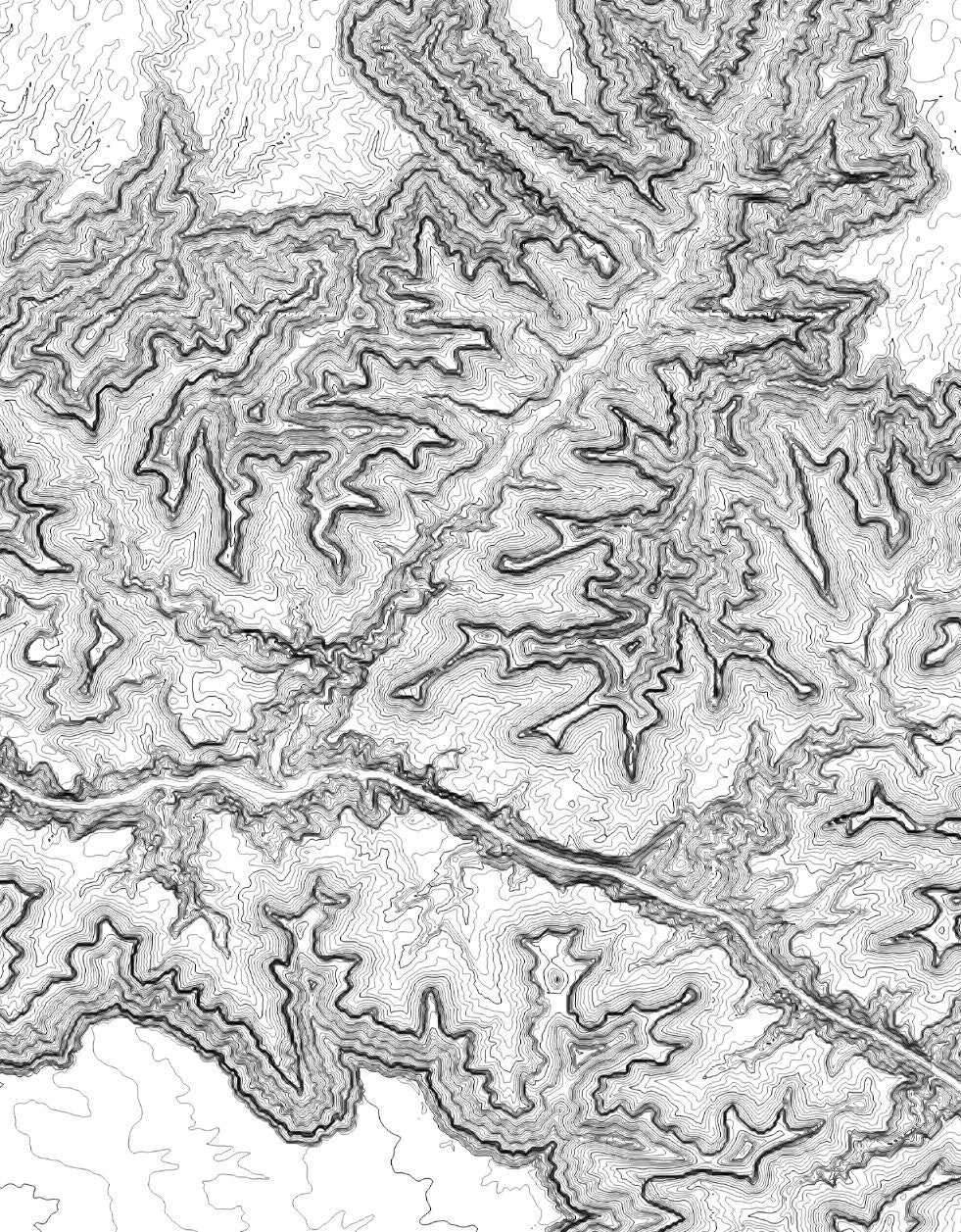 Grand Canyon ~ Contour Relief Map Topographic Print