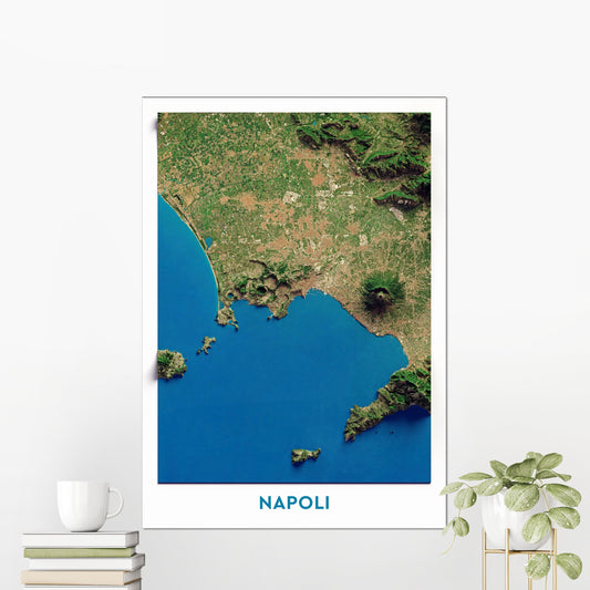 Naples, Italy ~ Aerial Map Shaded Relief 2D Print ~